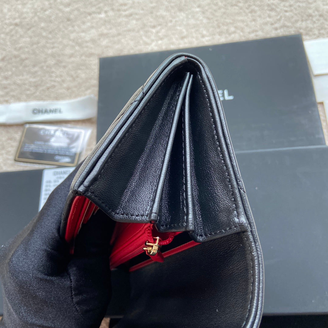 PORTEFEUILLE LONG CC 19 19CM EN CUIR DE VEAU NOIR
