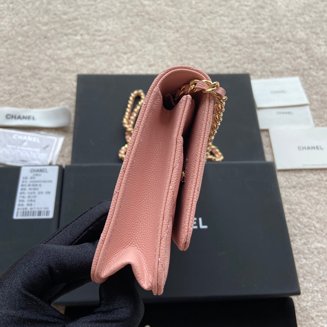 CC WOC 20CM PINK GRAINED CALFSKIN GOLD HARDWARE