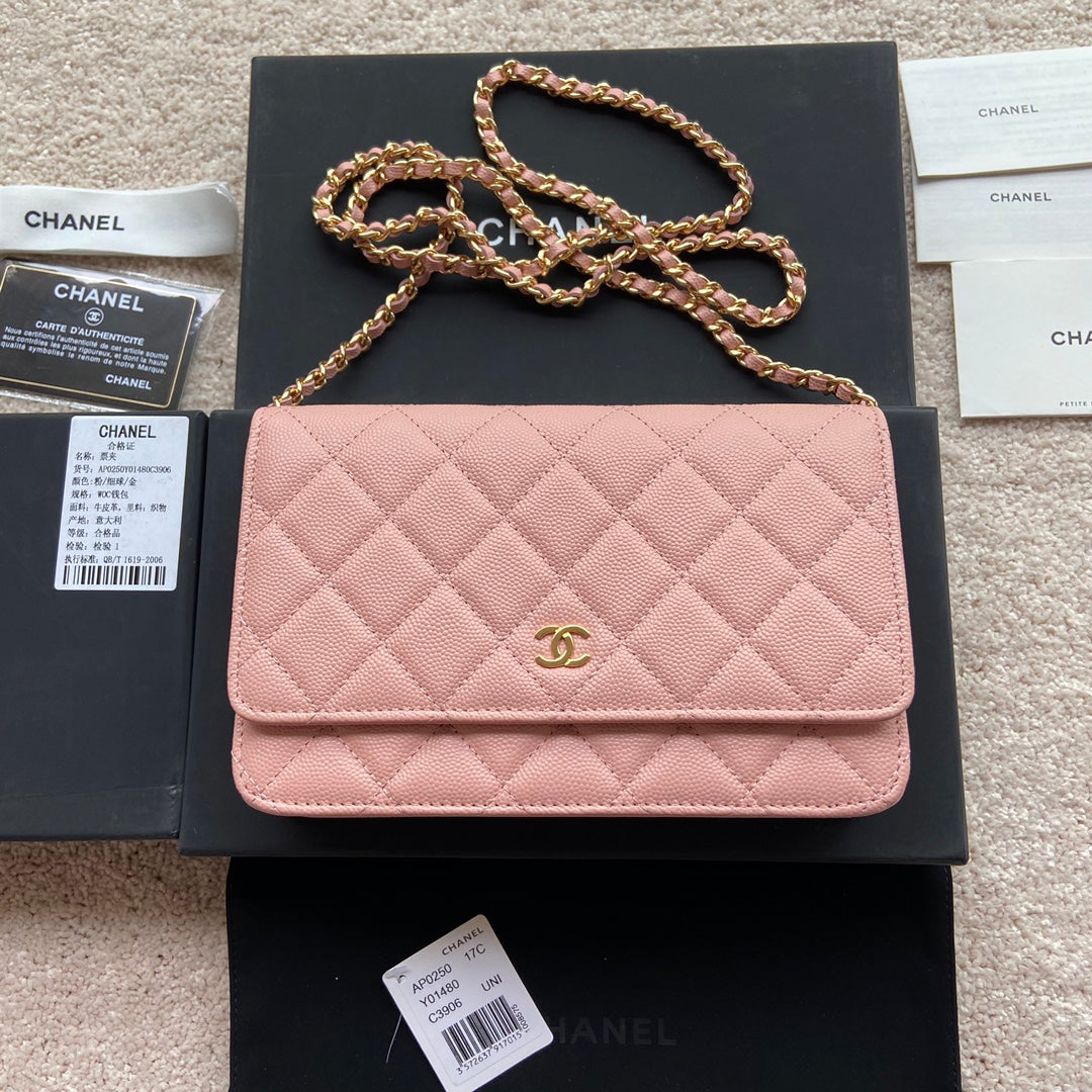 CC WOC 20CM CUIR DE VEAU GRAINÉ ROSE QUINCAILLERIE DORÉ