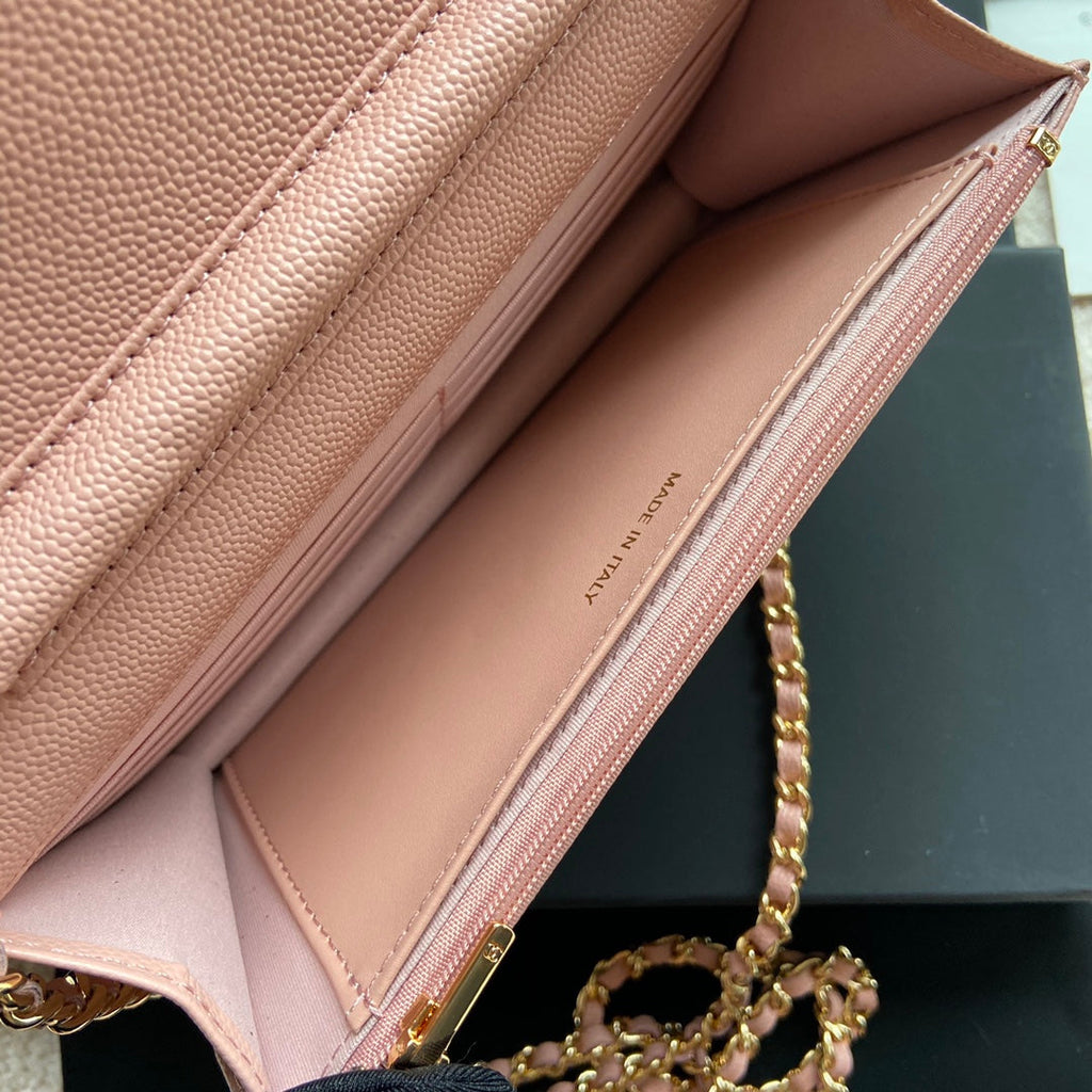 CC WOC 20CM PINK GRAINED CALFSKIN GOLD HARDWARE