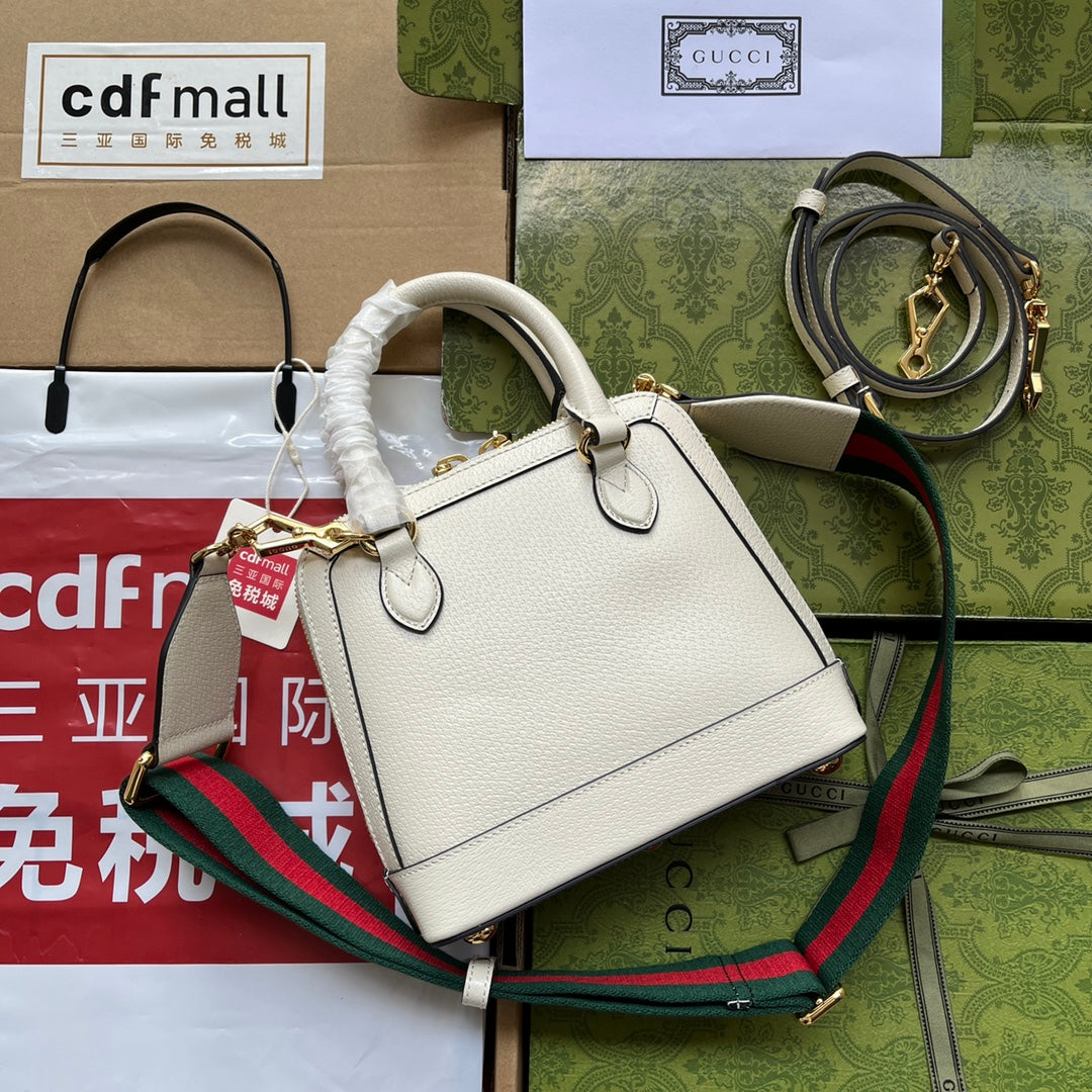 GGXADIDAS HORSEBIT 1955 TOTE BAG 20 WITH WEB STRAP IN WHITE MIX BLACK CALFSKIN GOLD HARDWARE
