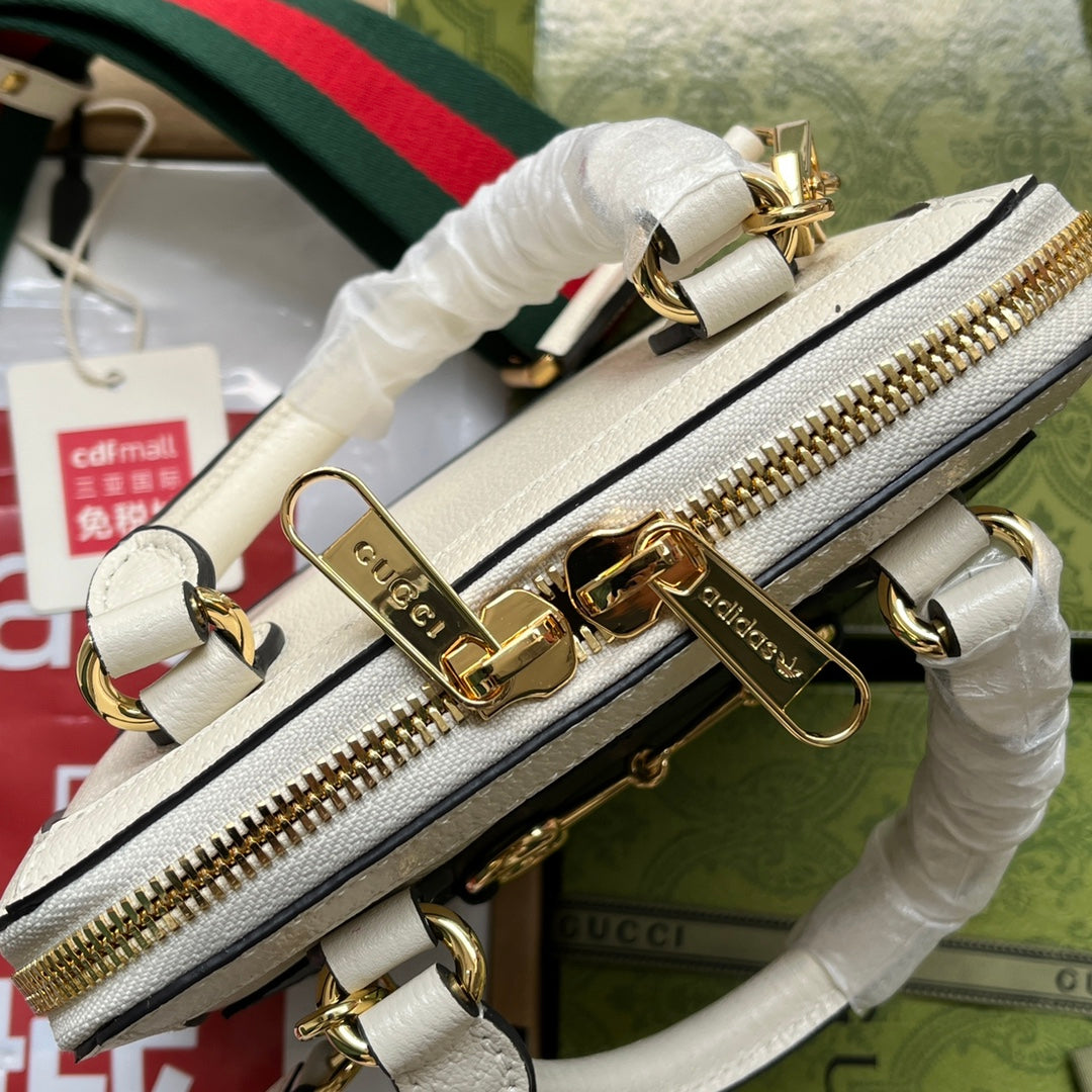 GGXADIDAS HORSEBIT 1955 TOTE BAG 20 WITH WEB STRAP IN WHITE MIX BLACK CALFSKIN GOLD HARDWARE