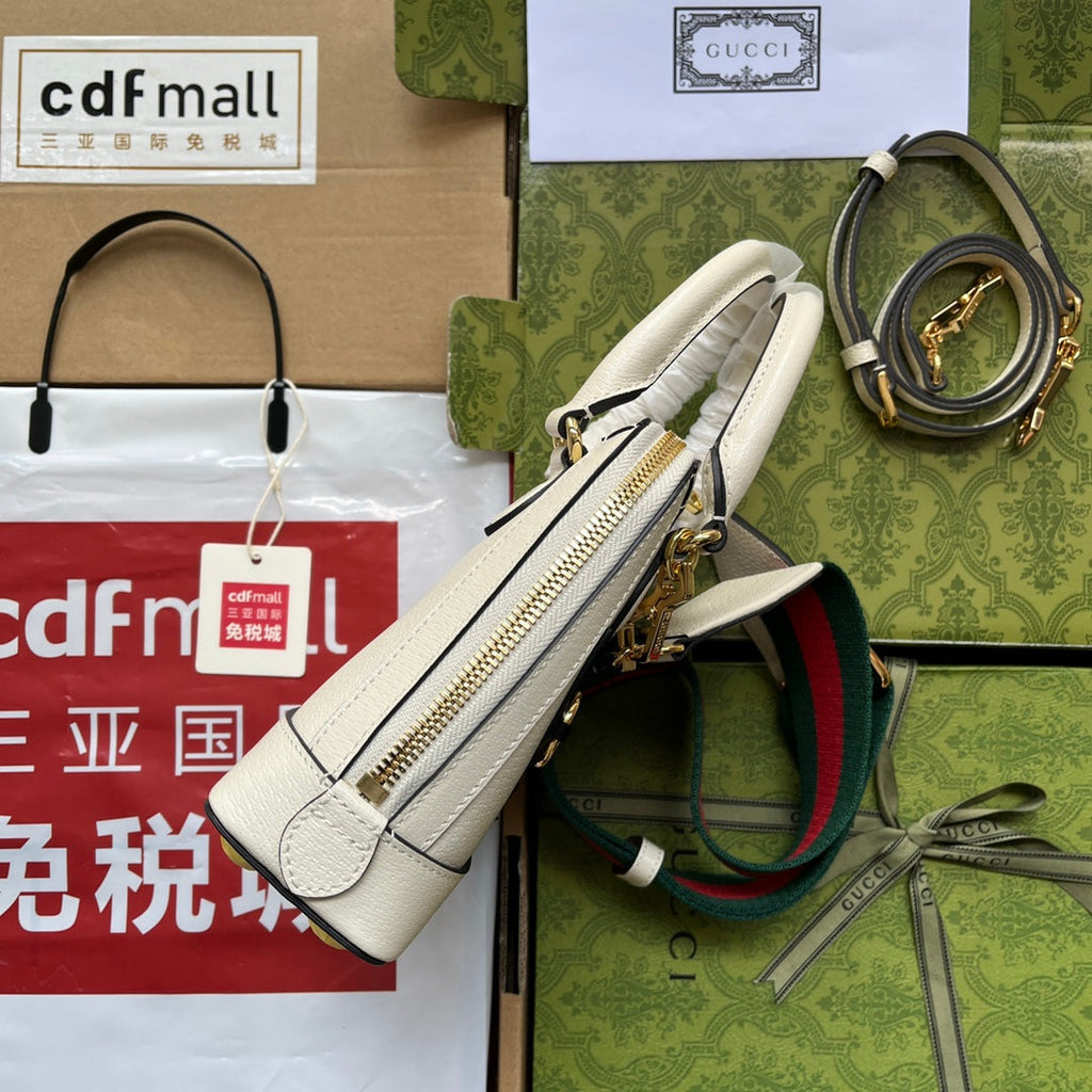 GGXADIDAS HORSEBIT 1955 TOTE BAG 20 WITH WEB STRAP IN WHITE MIX BLACK CALFSKIN GOLD HARDWARE