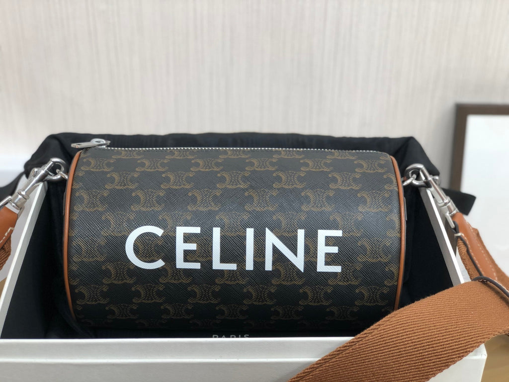 SAC CYLINDRIQUE 22 EN CUIR DE VACHE À MOTIF NOIR
