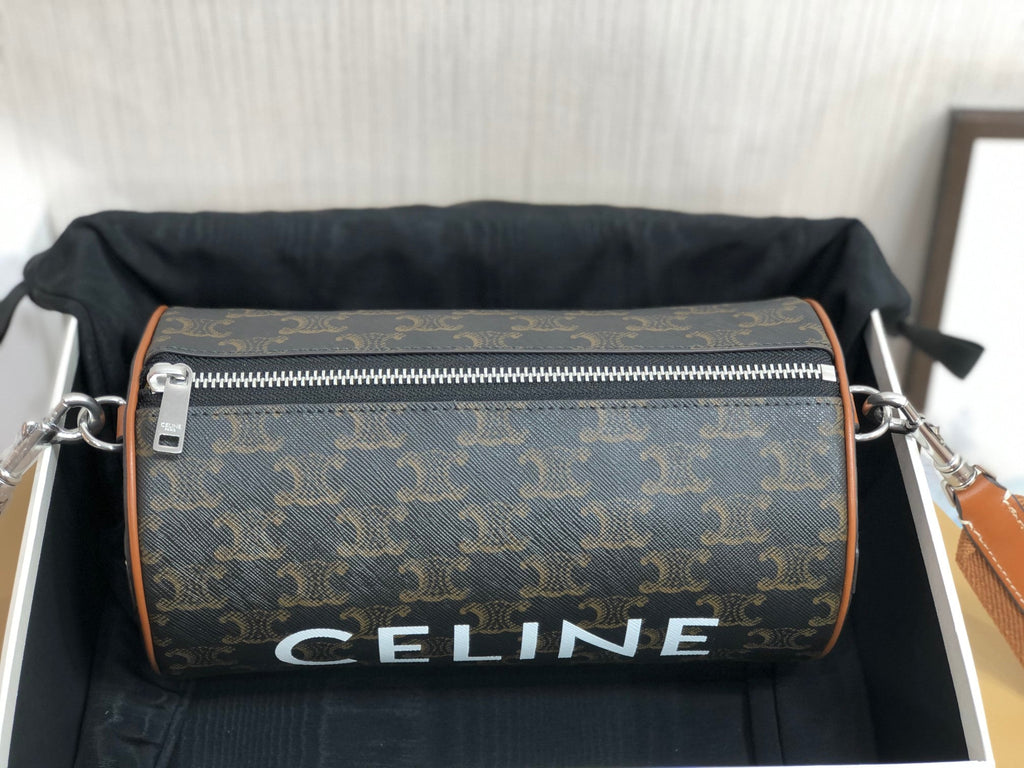 SAC CYLINDRIQUE 22 EN CUIR DE VACHE À MOTIF NOIR