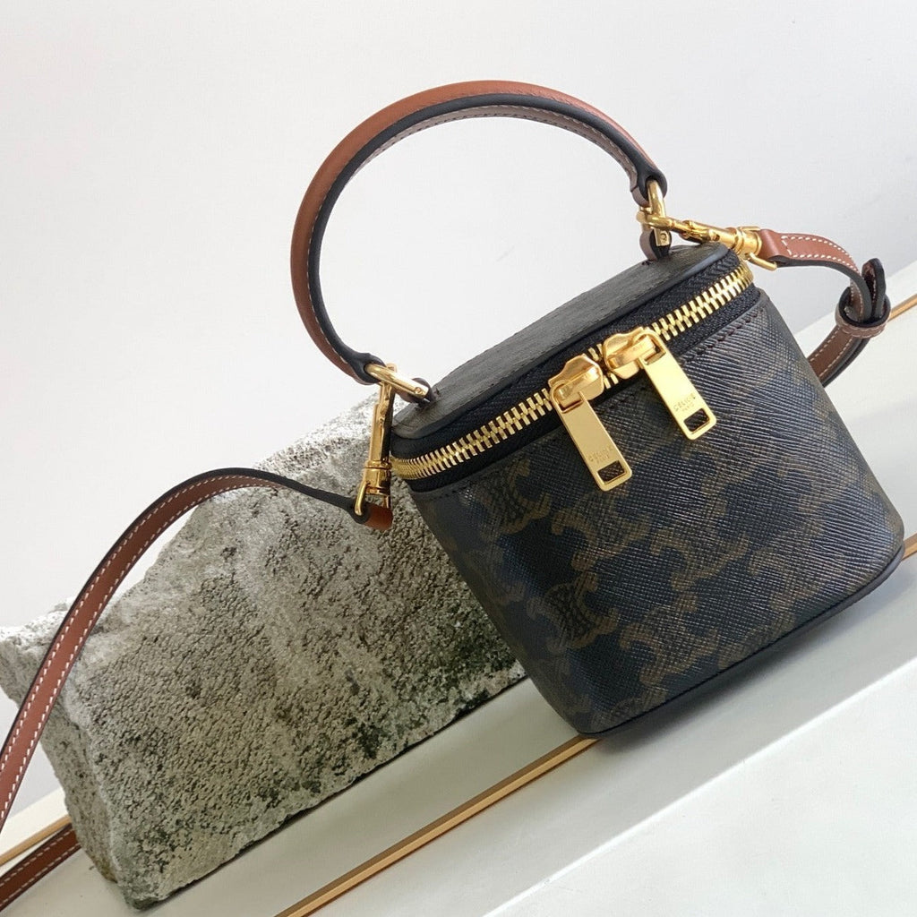 SAC BOX TRIPHOME 9 EN CUIR DE VEAU NOIR À MOTIF