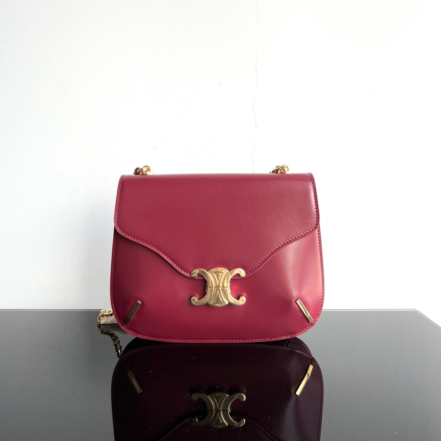 BESACE TRIPHOME 24 CUIR DE VEAU BRILLANT ROUGE RUBIS