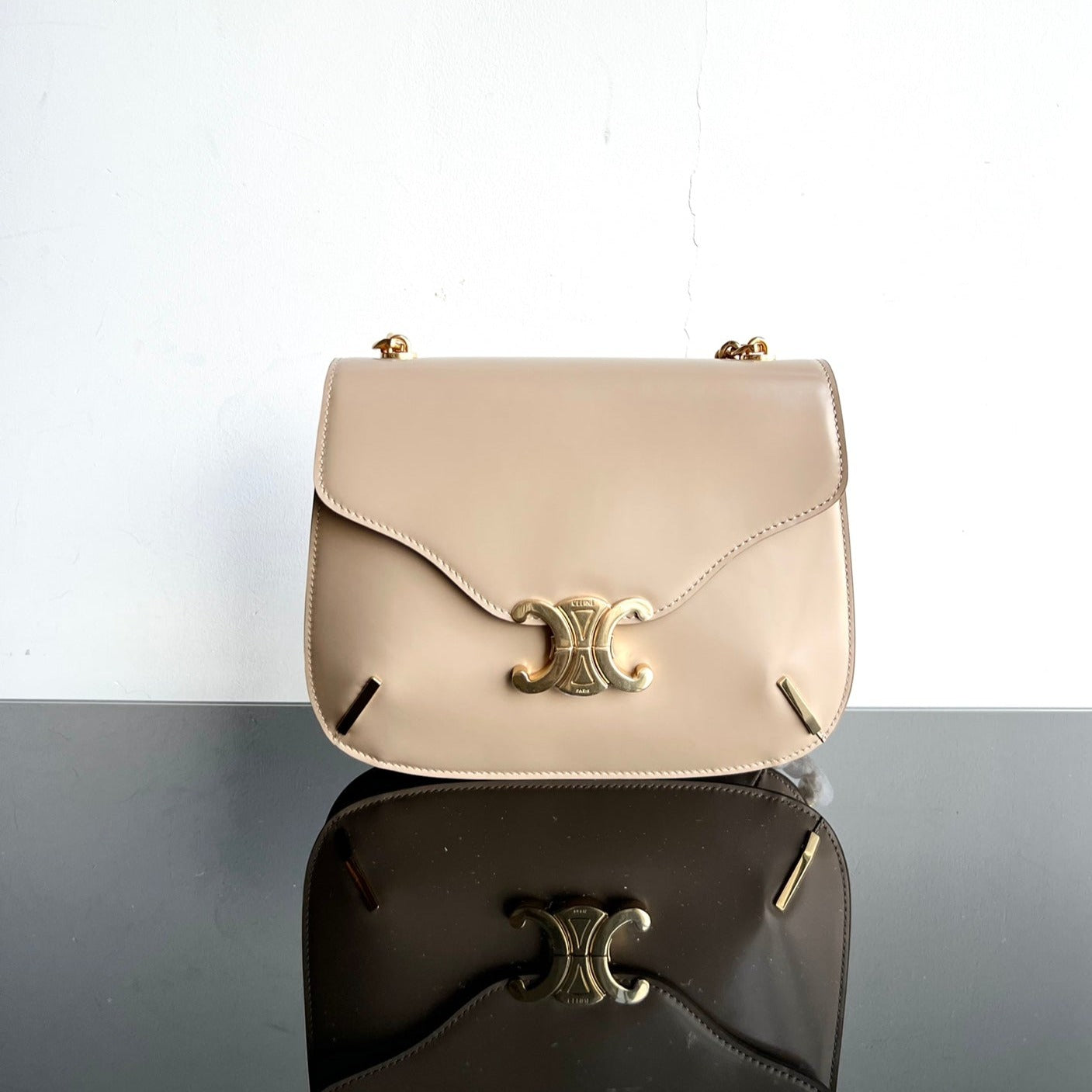 BESACE TRIPHOME 24 CUIR DE VEAU BRILLANT BEIGE CRÈME