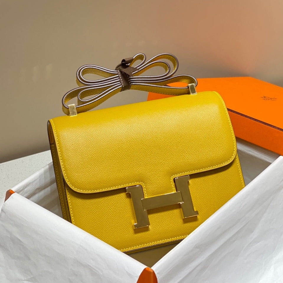 CONSTANCE 24 CUIR EPSOM JAUNE QUINCAILLERIE DORÉ