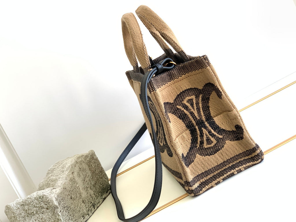 PETIT CABAS THAÏ 27CM TISSU NOIR BRODERIE TRIOMPHE