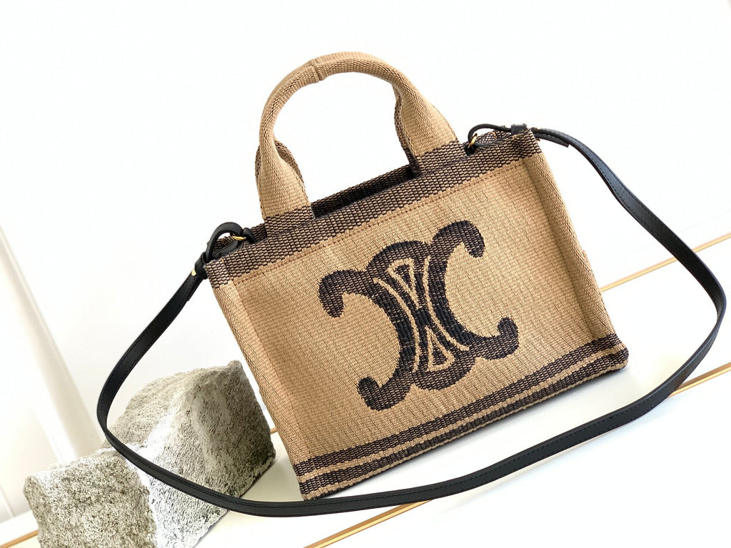 PETIT CABAS THAÏ 27CM TISSU NOIR BRODERIE TRIOMPHE