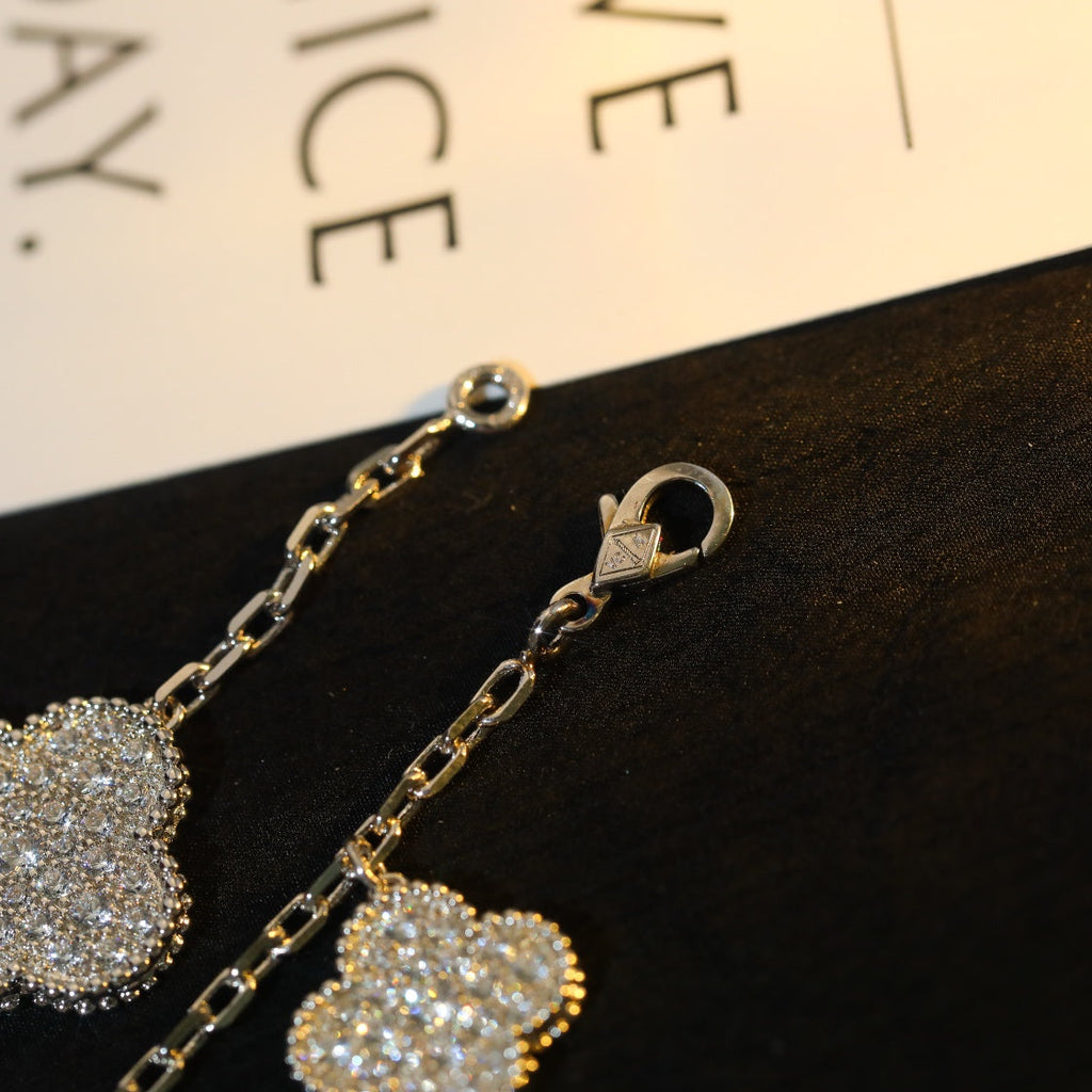 CLOVER BRACELET 5 MOTIF SILVER DIAMOND PAVED