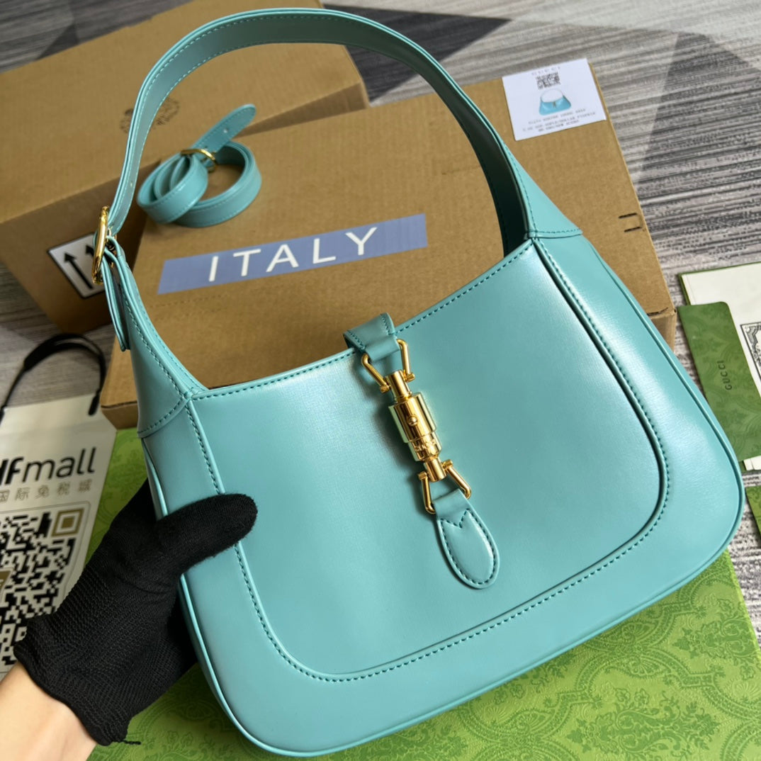 SAC À BANDOULIÈRE GG JACKIE SMALL 28 EN CUIR DE VEAU BLEU PASTEL