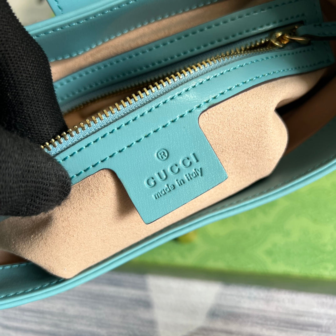 SAC À BANDOULIÈRE GG JACKIE SMALL 28 EN CUIR DE VEAU BLEU PASTEL