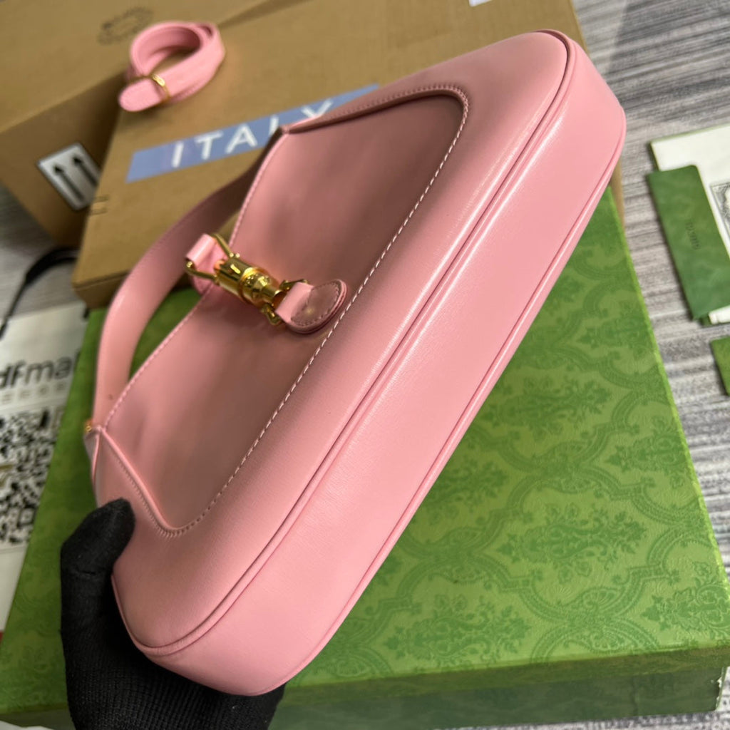 SAC À BANDOULIÈRE GG JACKIE SMALL 28 EN CUIR DE VEAU ROSE PASTEL