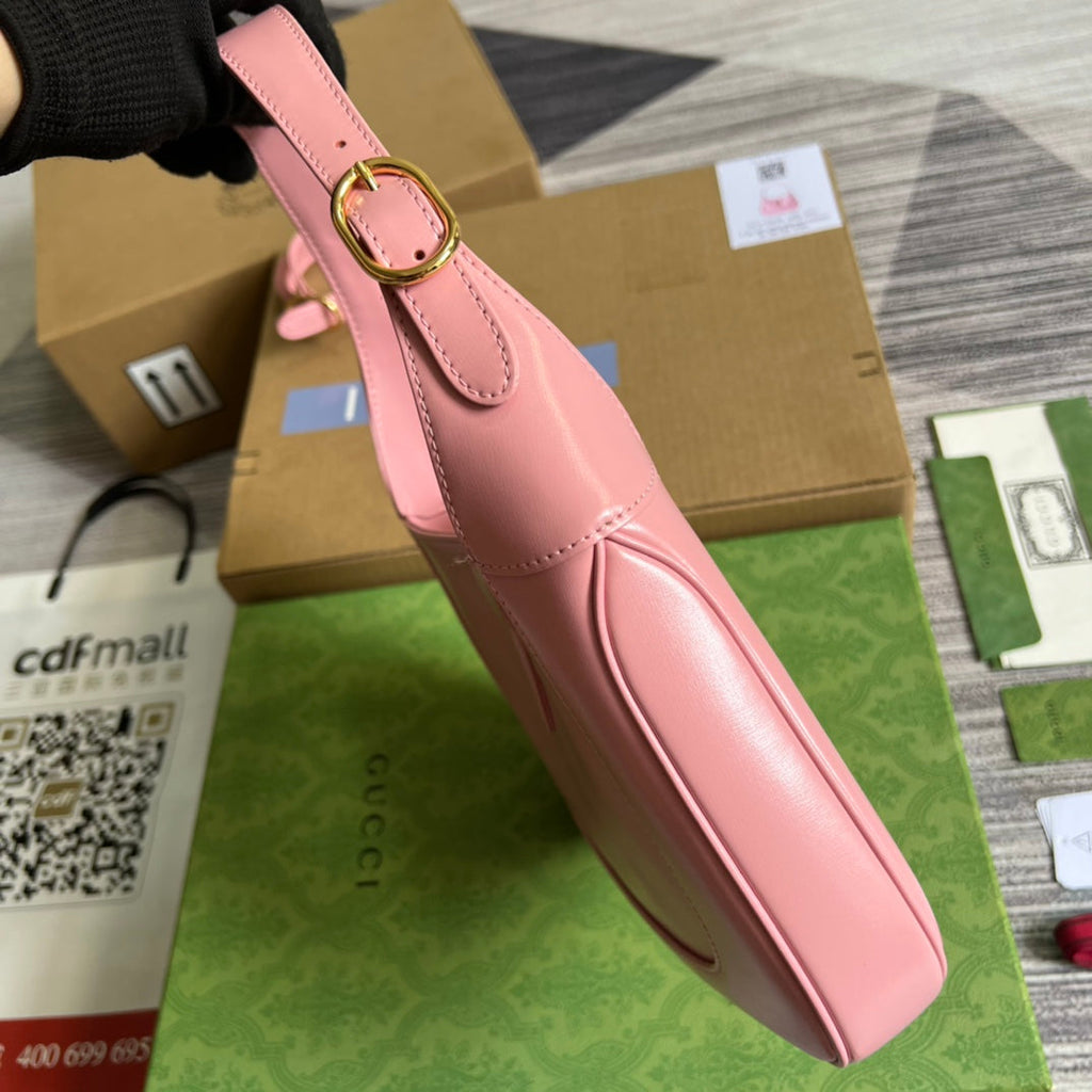 SAC À BANDOULIÈRE GG JACKIE SMALL 28 EN CUIR DE VEAU ROSE PASTEL