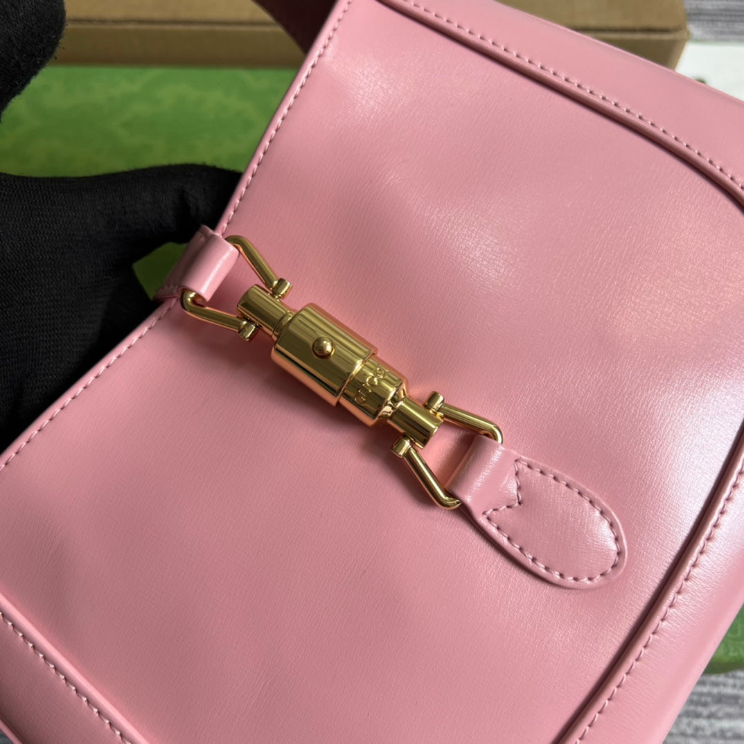 SAC À BANDOULIÈRE GG JACKIE SMALL 28 EN CUIR DE VEAU ROSE PASTEL