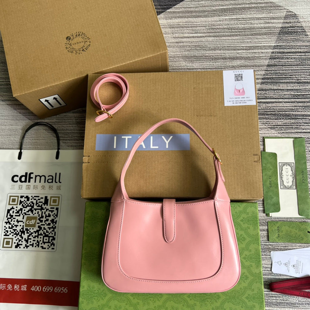 SAC À BANDOULIÈRE GG JACKIE SMALL 28 EN CUIR DE VEAU ROSE PASTEL
