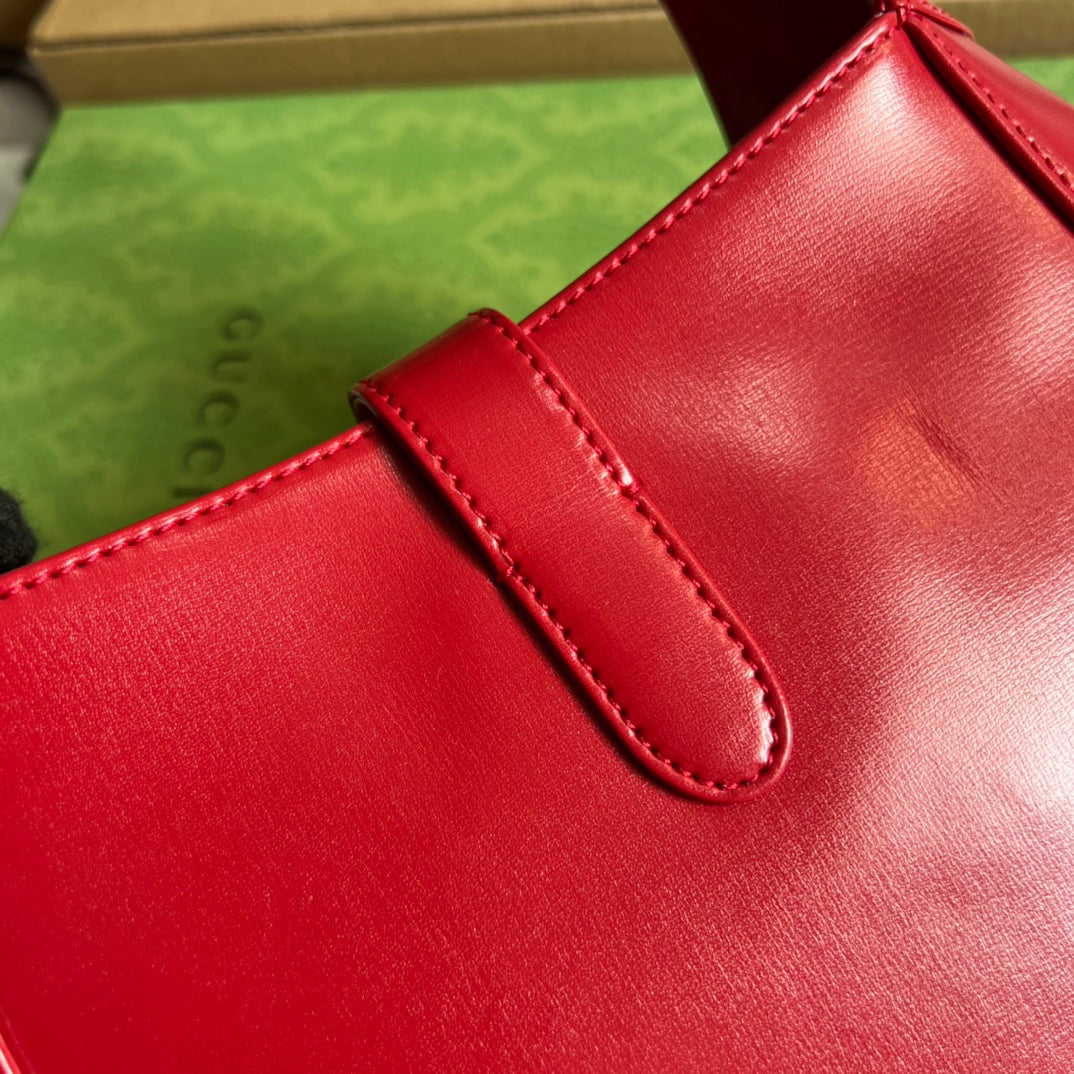 SAC À BANDOULIÈRE GG JACKIE SMALL 28 EN CUIR DE VEAU ROUGE CERISE