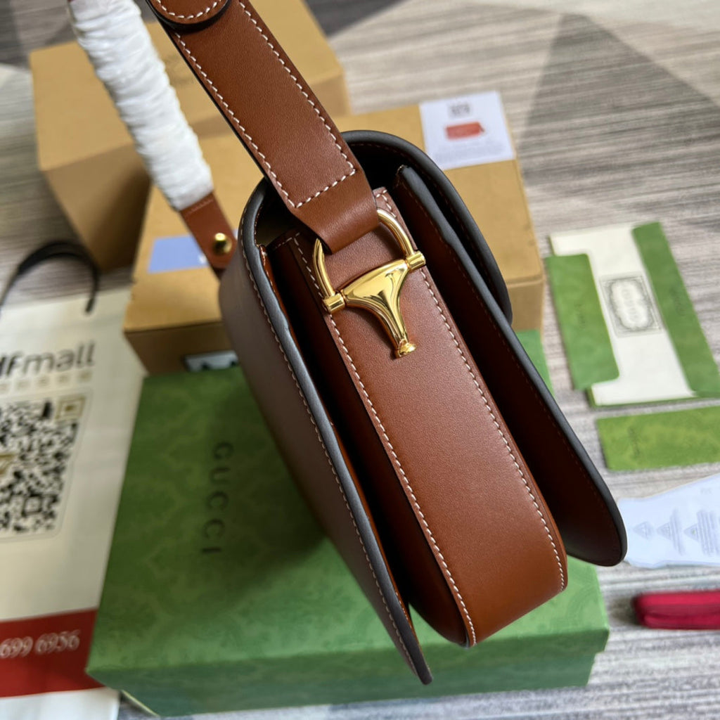 MINI SAC GG HORSEBIT 1955 25 EN CUIR DE VEAU MARRON CANNELLE