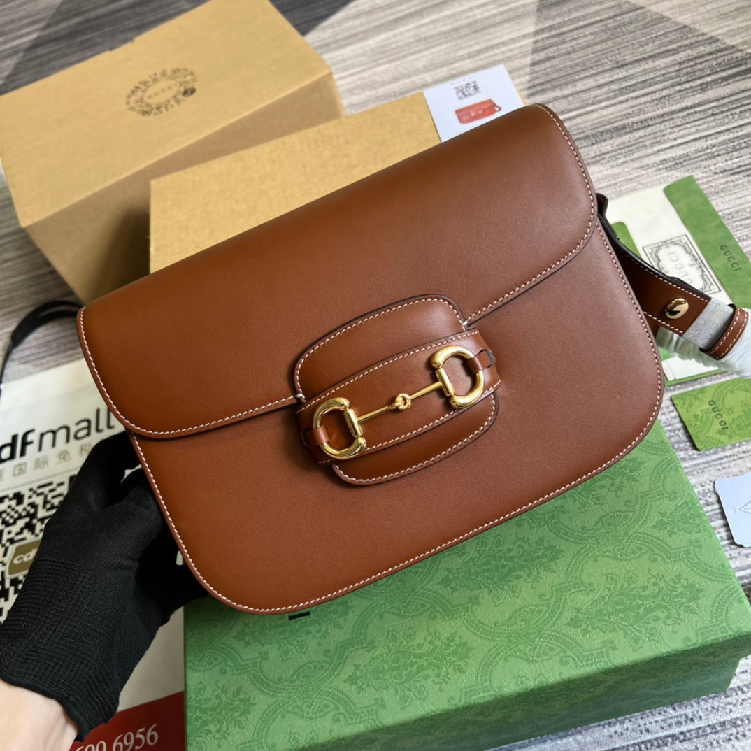 MINI SAC GG HORSEBIT 1955 25 EN CUIR DE VEAU MARRON CANNELLE