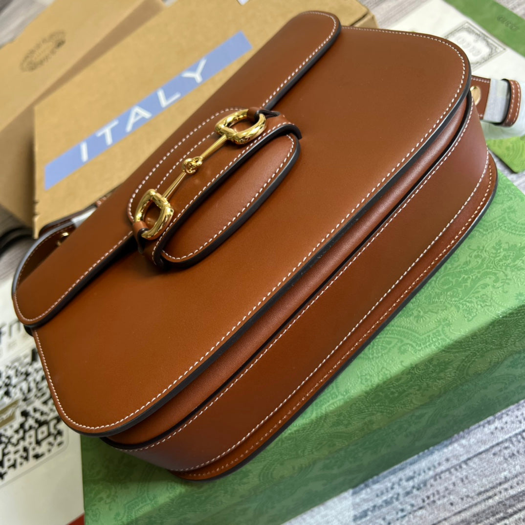MINI SAC GG HORSEBIT 1955 25 EN CUIR DE VEAU MARRON CANNELLE