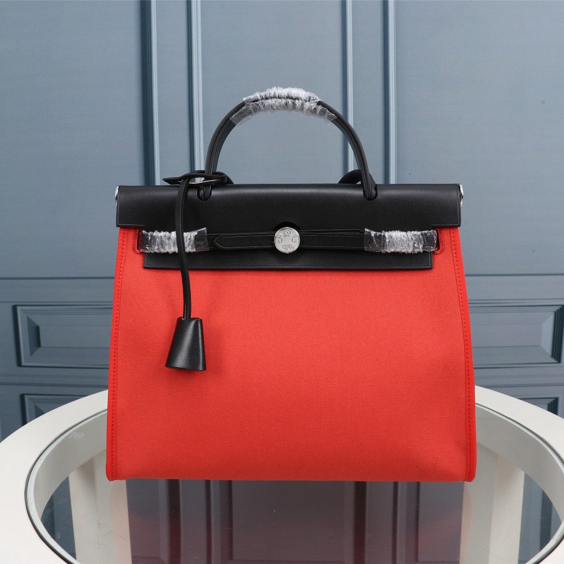 HM HERBAG ZIP 31 TOILE NOIRE ET ROSE