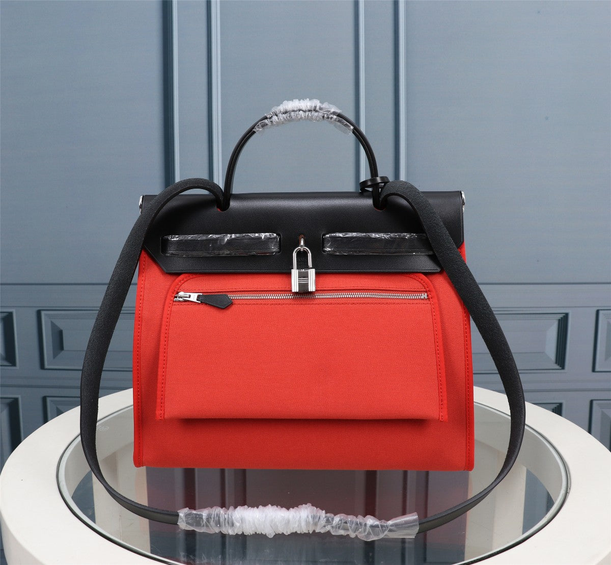 HM HERBAG ZIP 31 TOILE NOIRE ET ROSE