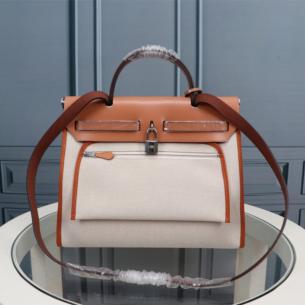 HM HERBAG ZIP 31 CUIR DE VEAU BLANC CIDRE ET CRÈME