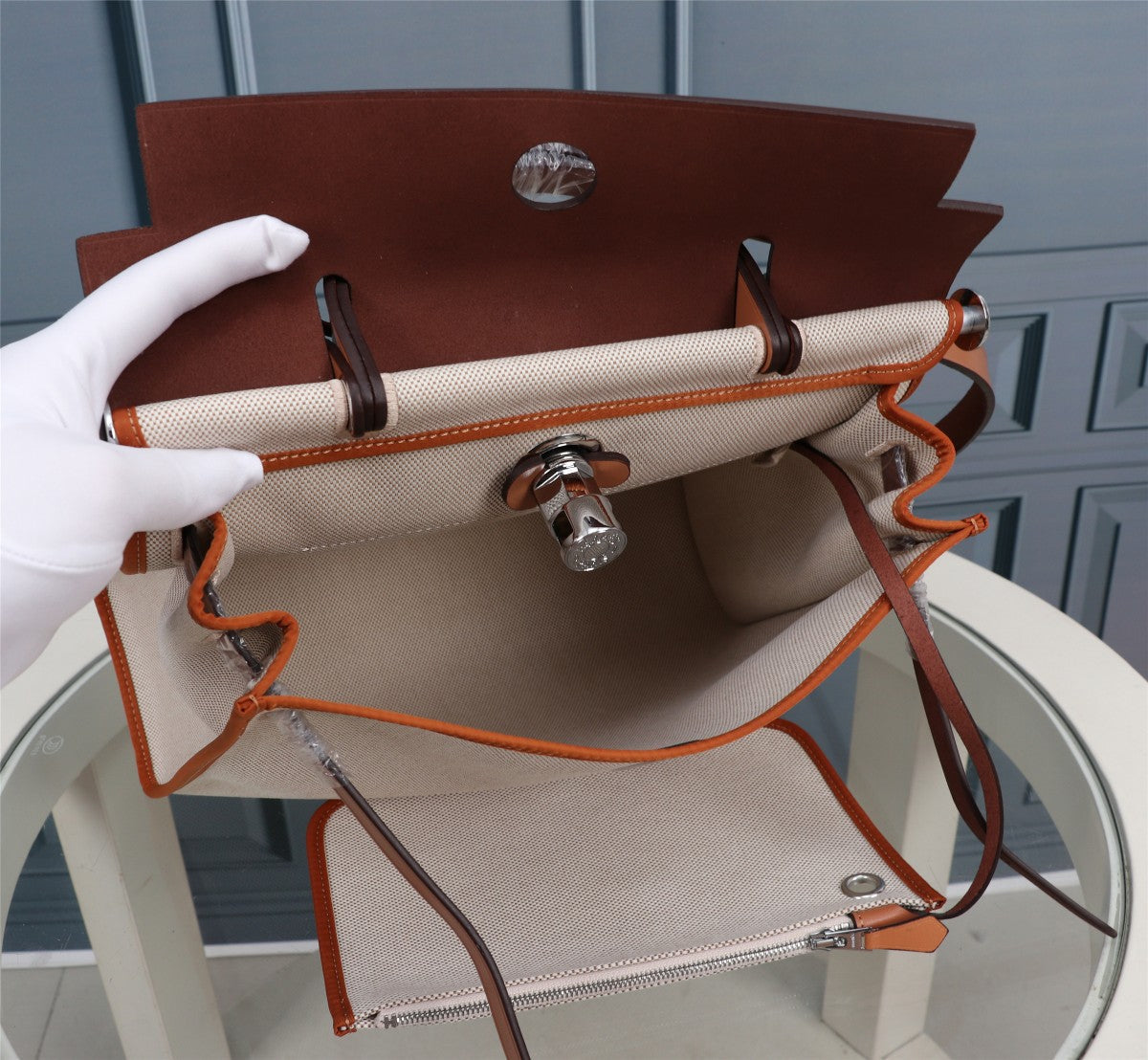 HM HERBAG ZIP 31 CUIR DE VEAU BLANC CIDRE ET CRÈME
