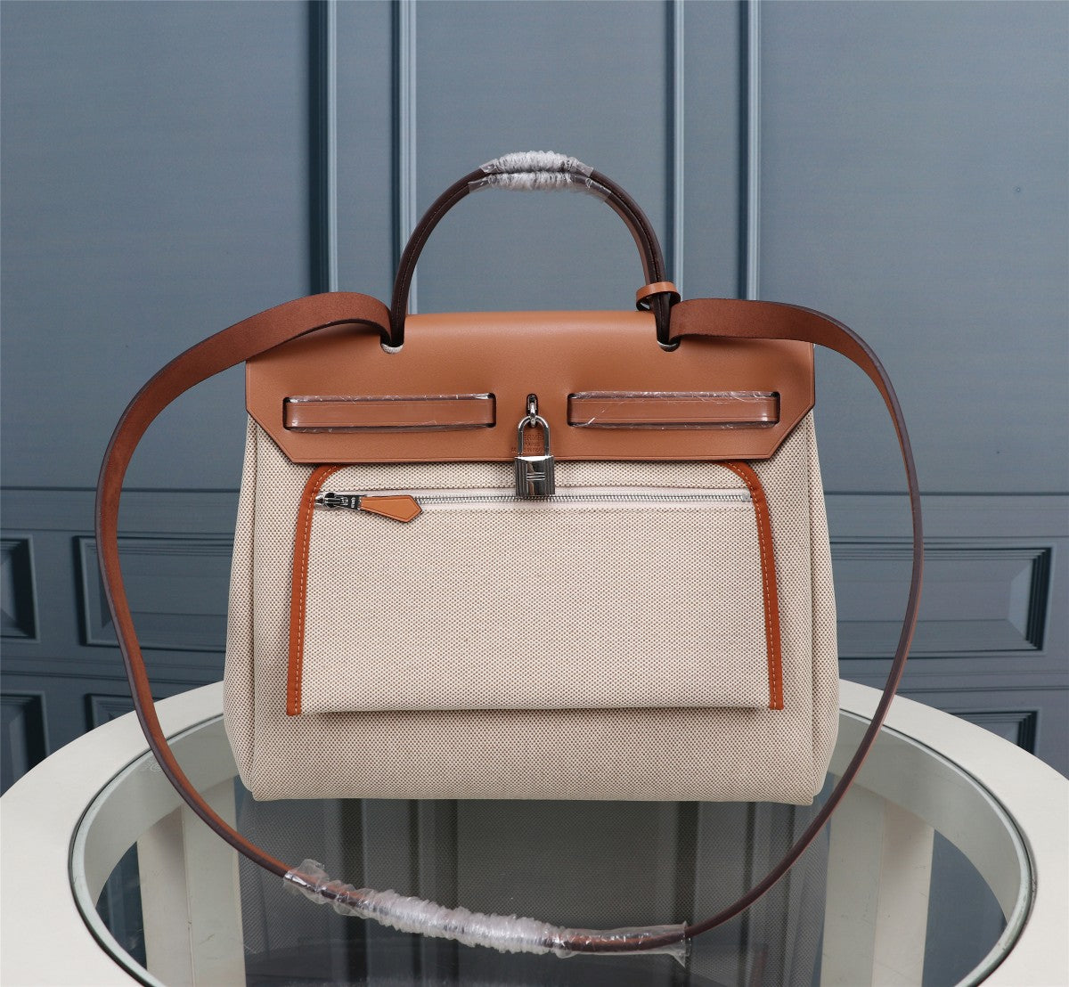 HM HERBAG ZIP 31 TOILE MONOGRAMME CIDRE ET CRÈME