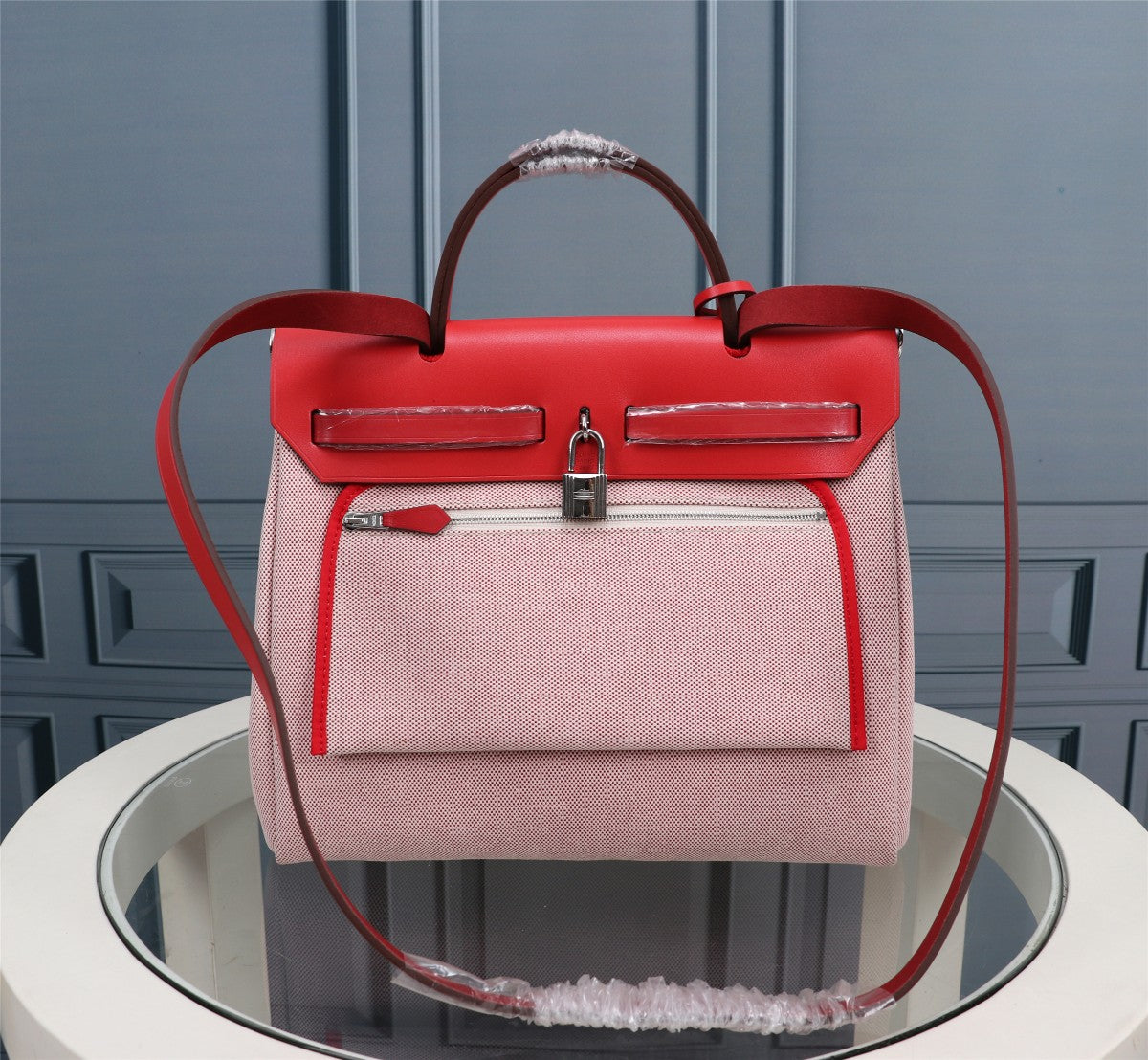 HM HERBAG ZIP 31 TOILE MOTIF CHEVAL ROUGE ET BLANC