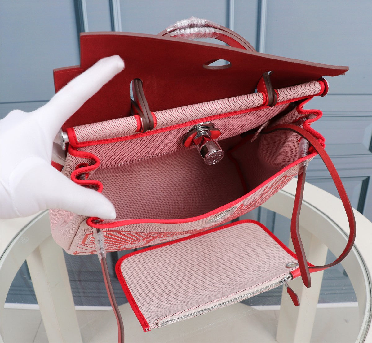 HM HERBAG ZIP 31 TOILE MOTIF CHEVAL ROUGE ET BLANC