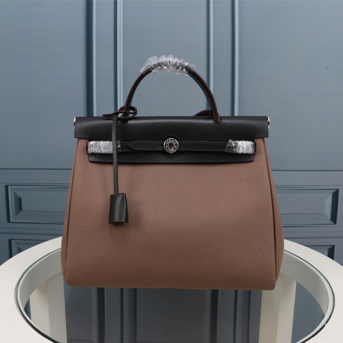 HM HERBAG ZIP 31 TOILE NOIRE ET MARRON