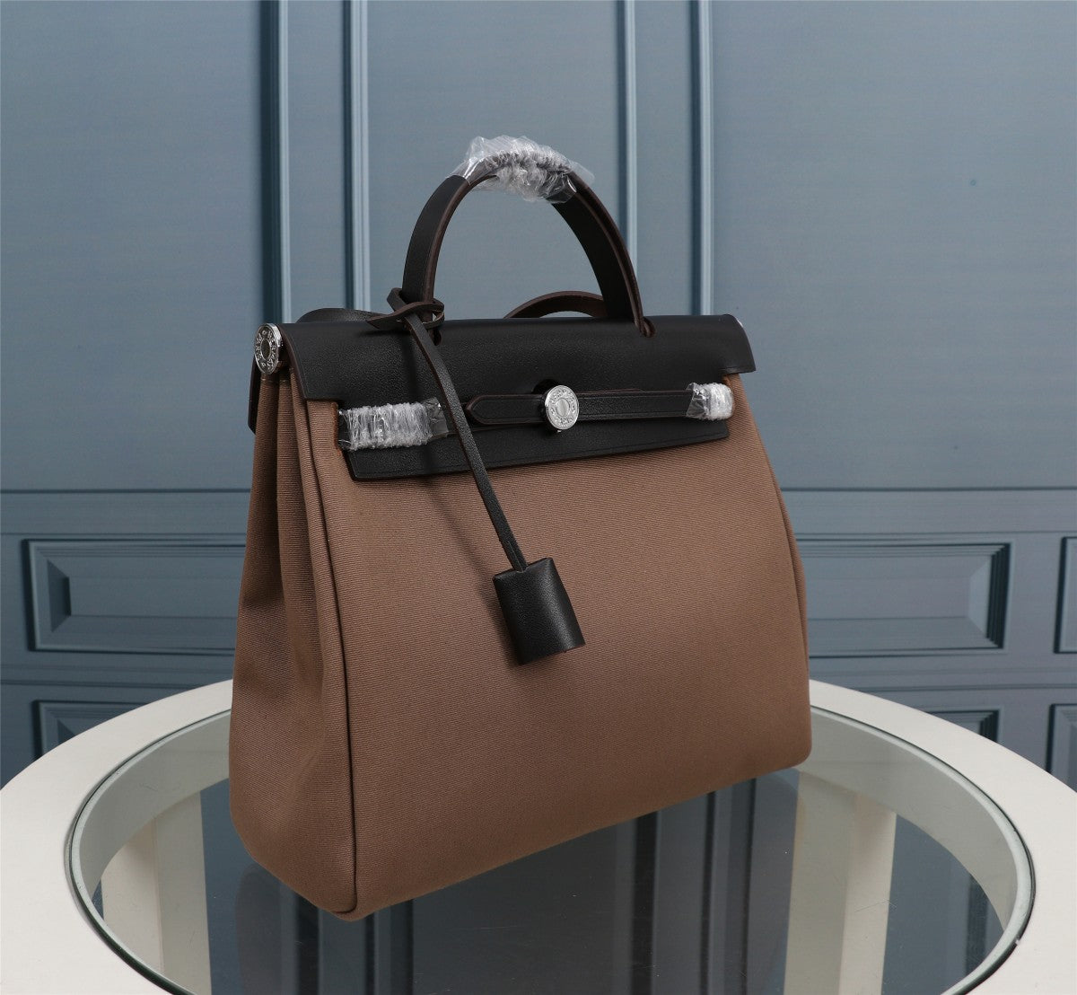HM HERBAG ZIP 31 TOILE NOIRE ET MARRON