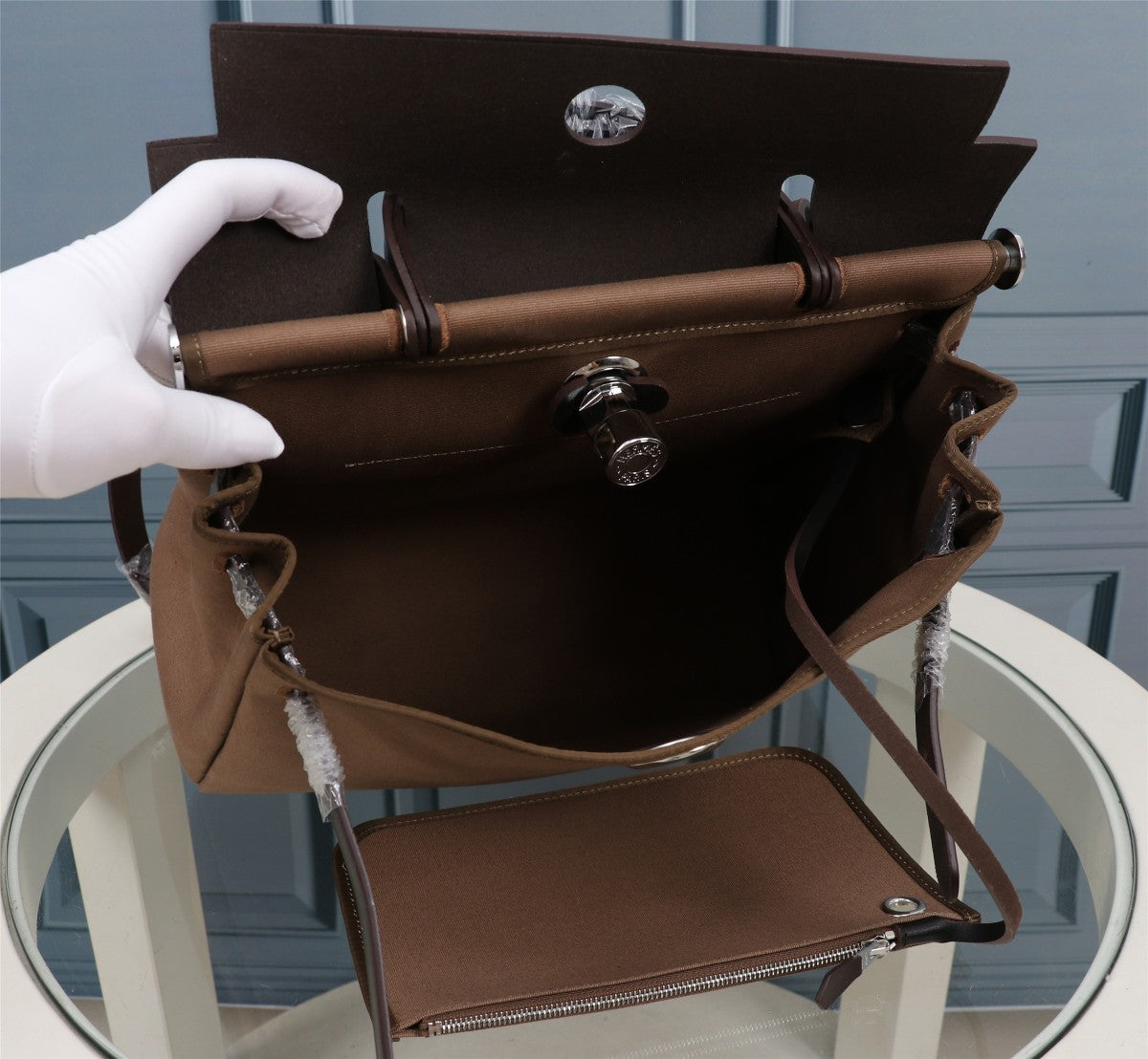 HM HERBAG ZIP 31 TOILE NOIRE ET MARRON