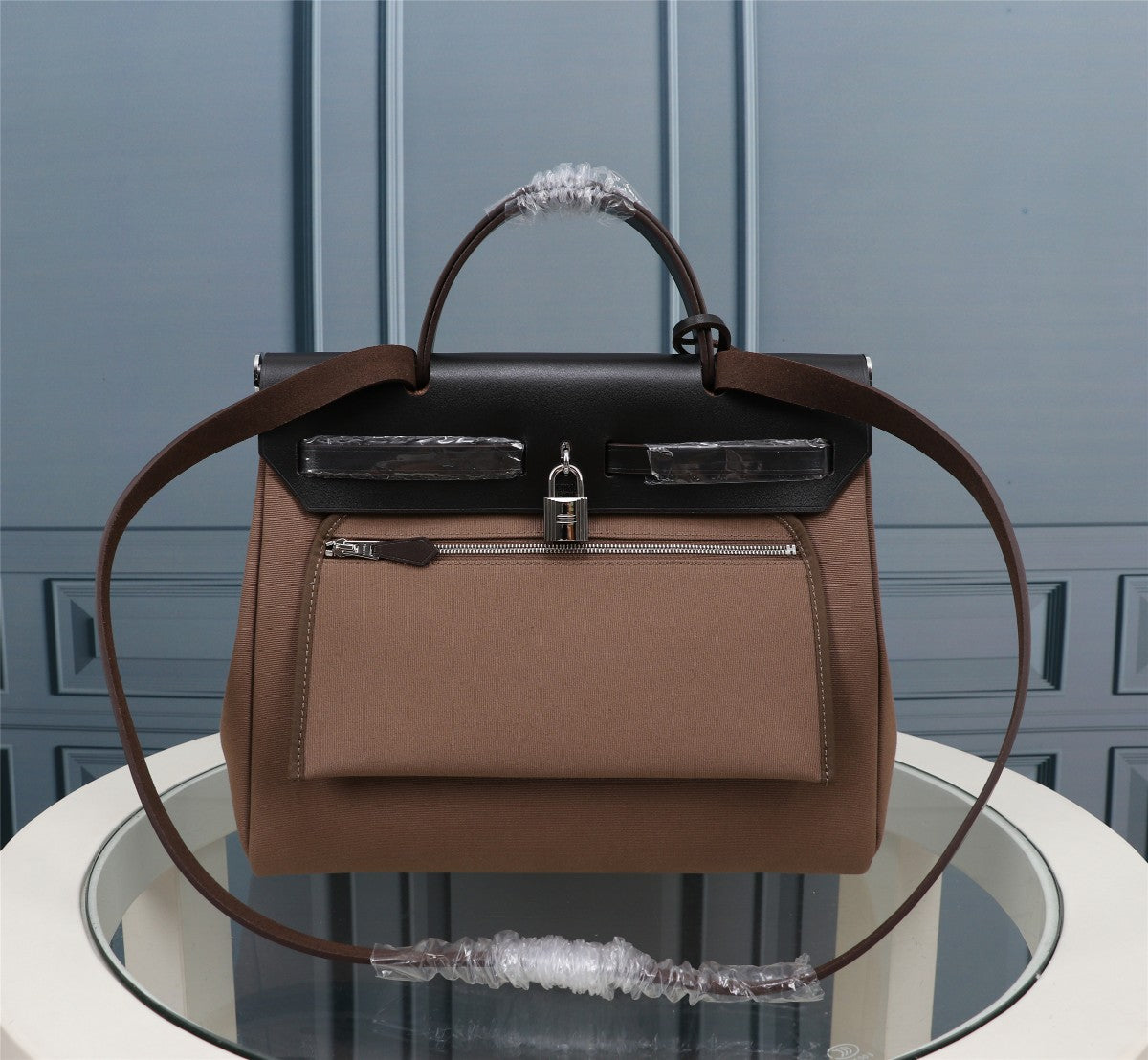 HM HERBAG ZIP 31 TOILE NOIRE ET MARRON