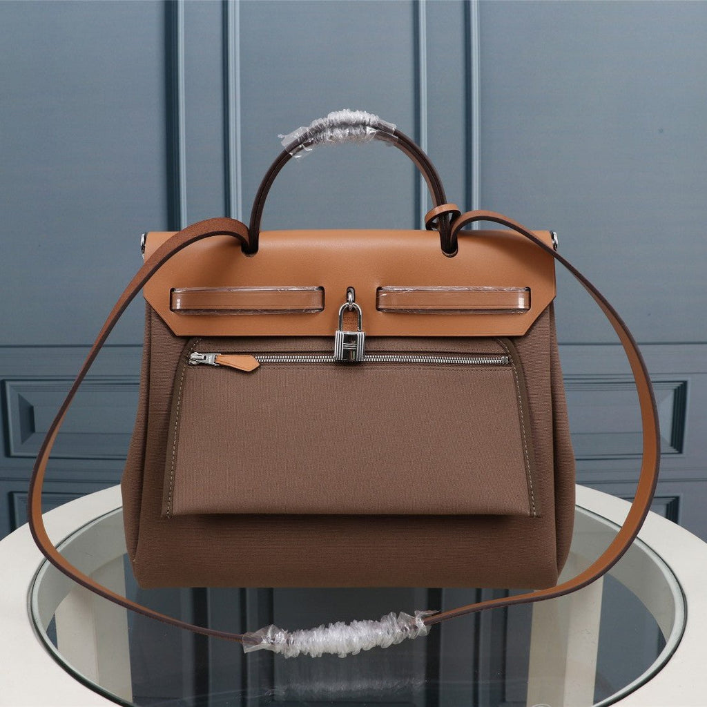 HM HERBAG ZIP 31 CUIR DE VEAU CIDRE ET MARRON