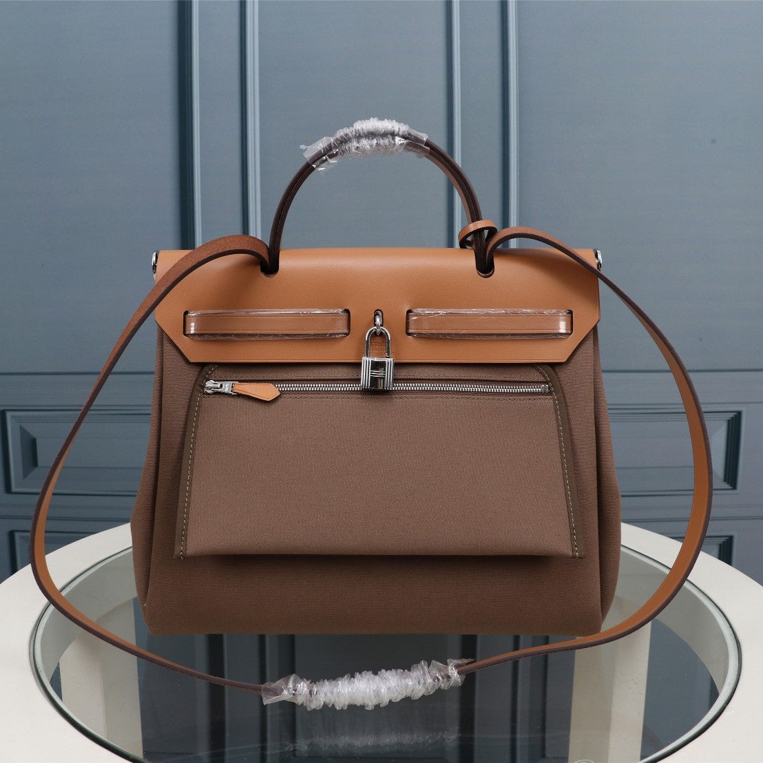 HM HERBAG ZIP 31 CUIR DE VEAU CIDRE ET MARRON