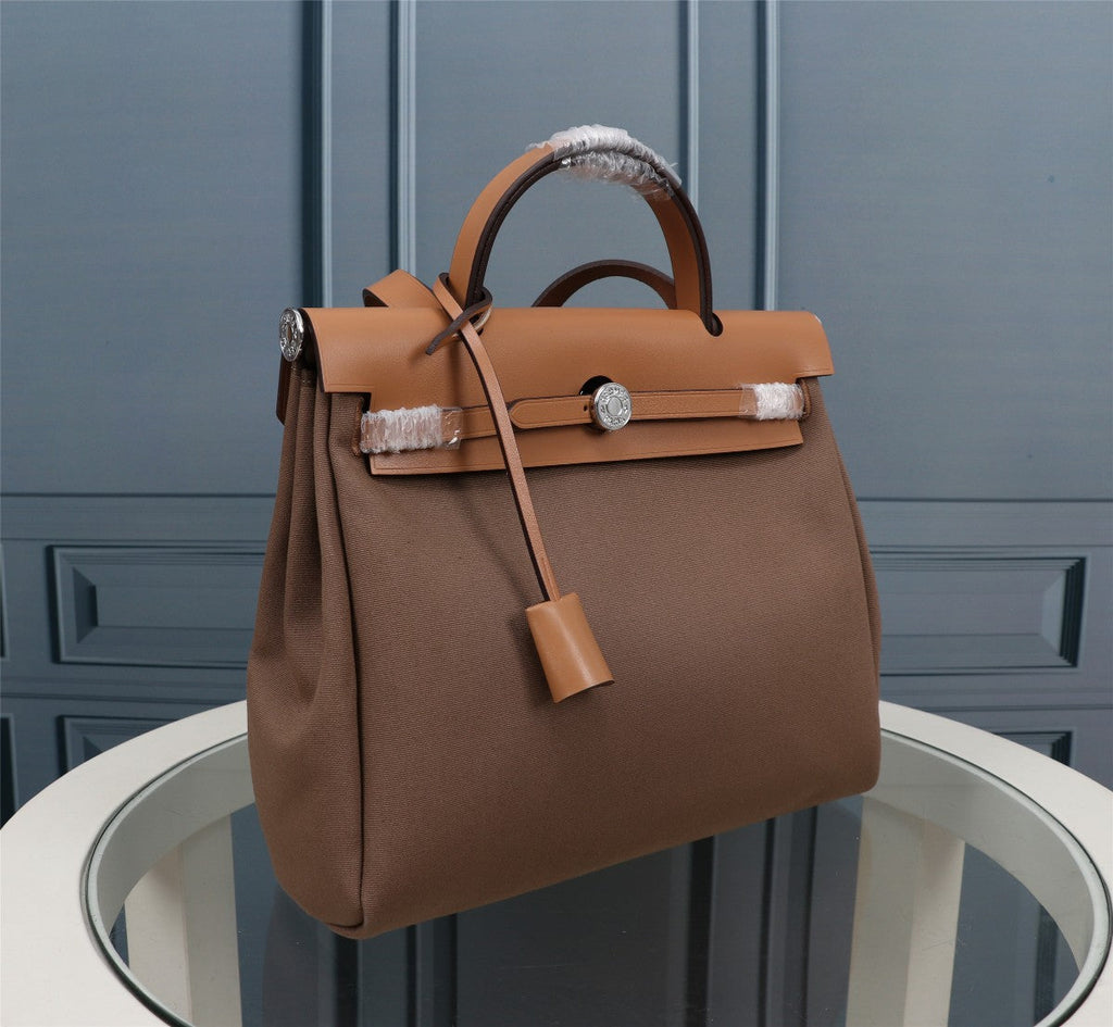 HM HERBAG ZIP 31 CUIR DE VEAU CIDRE ET MARRON