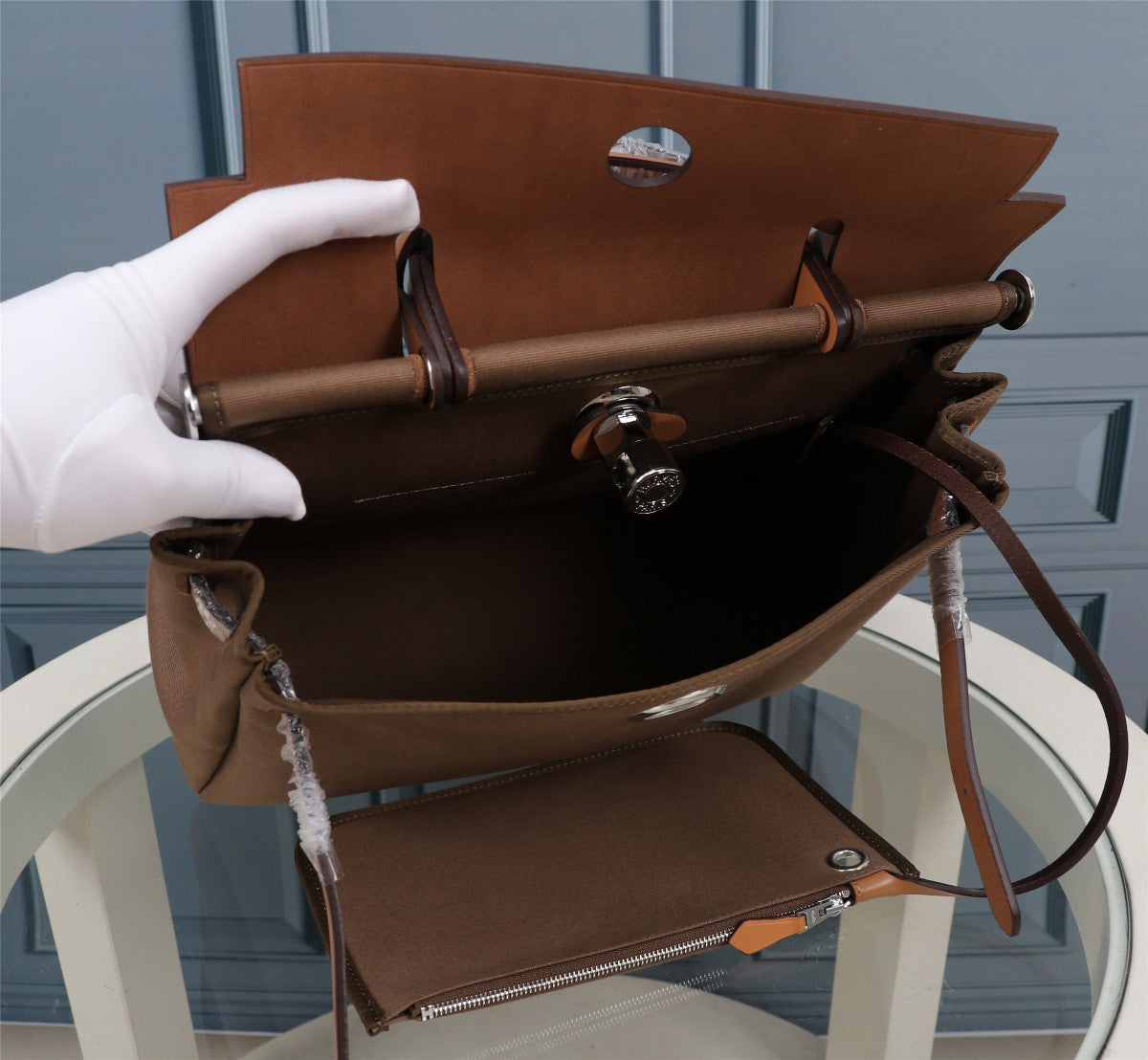 HM HERBAG ZIP 31 CUIR DE VEAU CIDRE ET MARRON