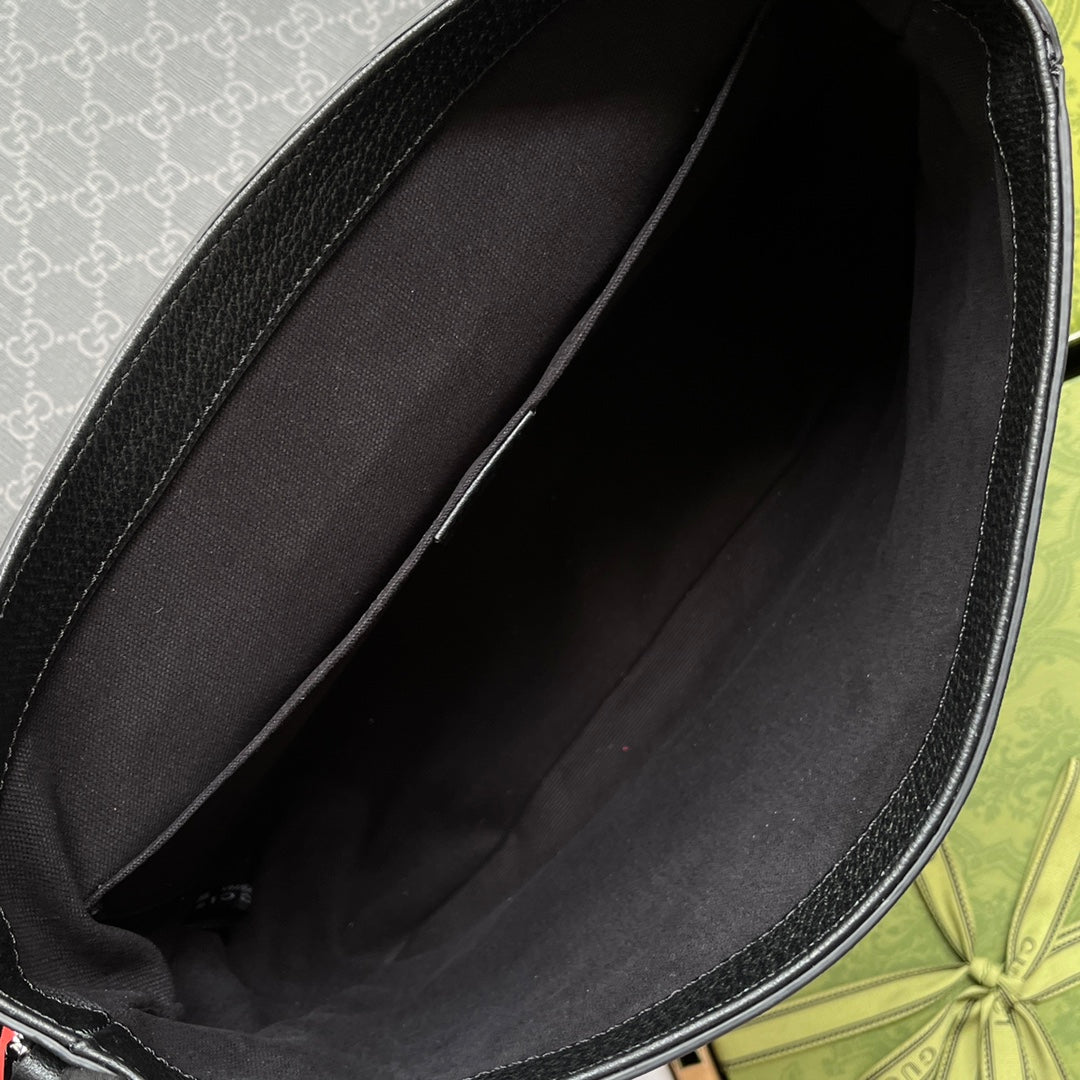 SAC MESSAGER IMPRIMÉ TIGRE 28 EN TOILE NOIRE ET BORDURE EN CUIR