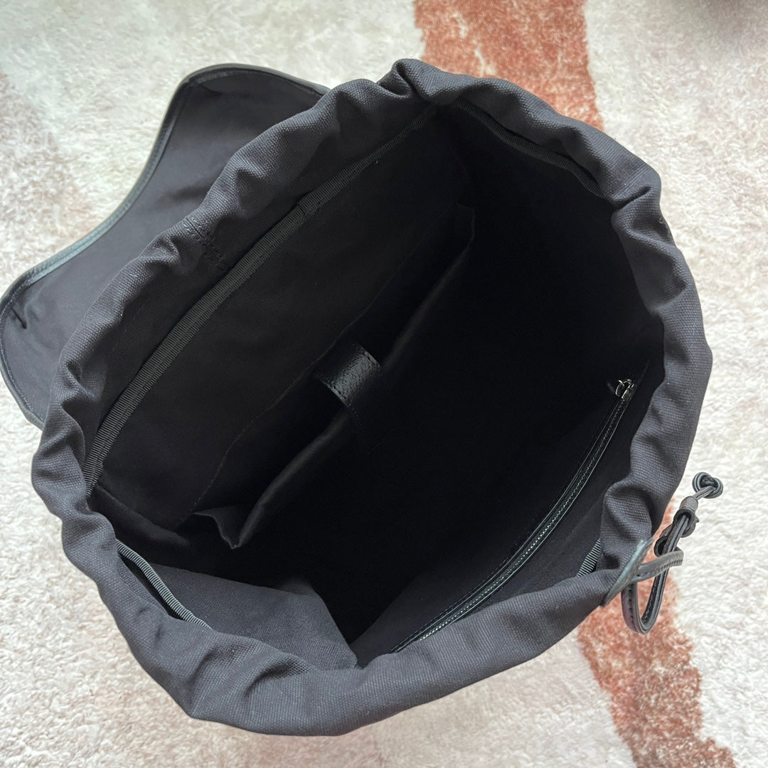 SAC À DOS MOYEN IMPRIMÉ TIGRE 43 EN TOILE NOIRE ET BORDURE EN CUIR