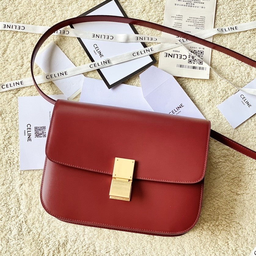 SAC CLASSIQUE MOYEN CELINE 24 CM EN CUIR DE VEAU ROUGE