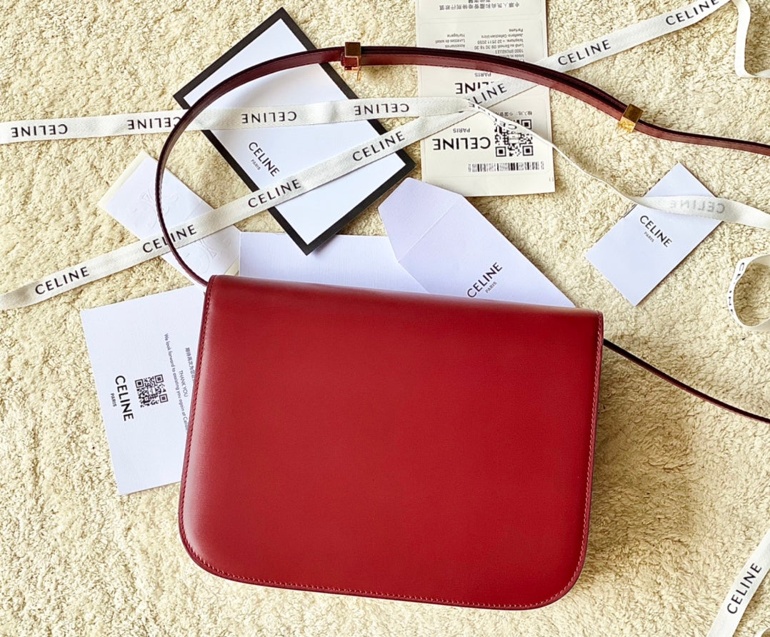 SAC CLASSIQUE MOYEN CELINE 24 CM EN CUIR DE VEAU ROUGE