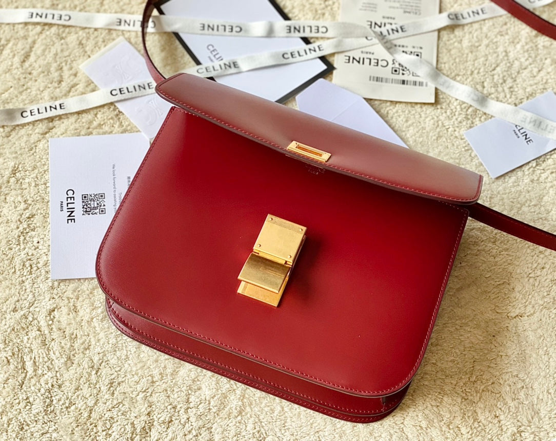 SAC CLASSIQUE MOYEN CELINE 24 CM EN CUIR DE VEAU ROUGE