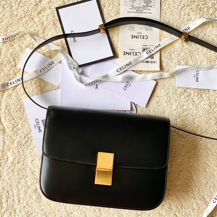SAC CLASSIQUE MOYEN CELINE 24 CM EN CUIR DE VEAU NOIR