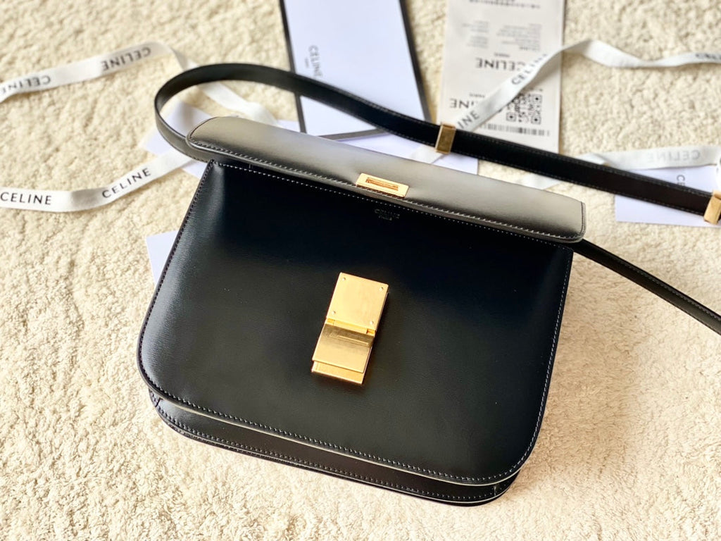 SAC CLASSIQUE MOYEN CELINE 24 CM EN CUIR DE VEAU NOIR