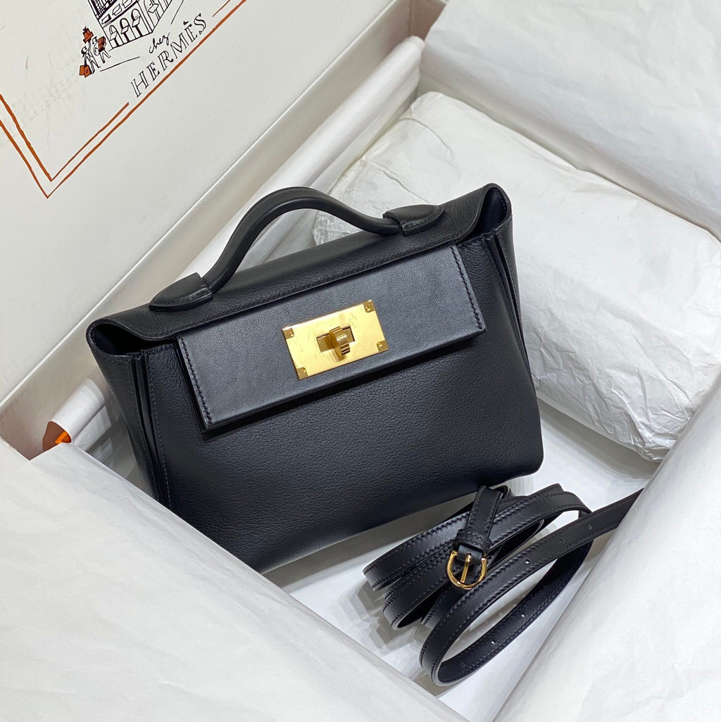 SAC À MAIN HM KELLY 21 EN CUIR DE VEAU NOIR