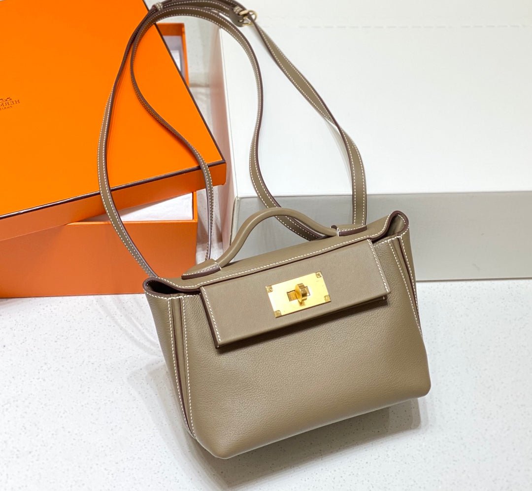 SAC À MAIN HM KELLY 21 EN CUIR DE VEAU KAKI